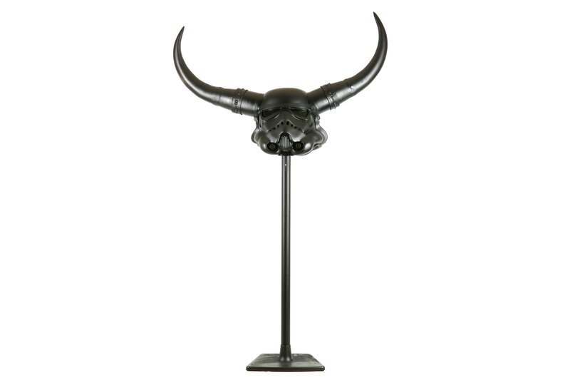 Pure Evil, ‘Viking Stormptrooper Bull’, Sculpture, Fibreglass Cast, Metal And Black Spraypaint, Mounted On A Free Standing Post And Plinth, Chiswick Auctions