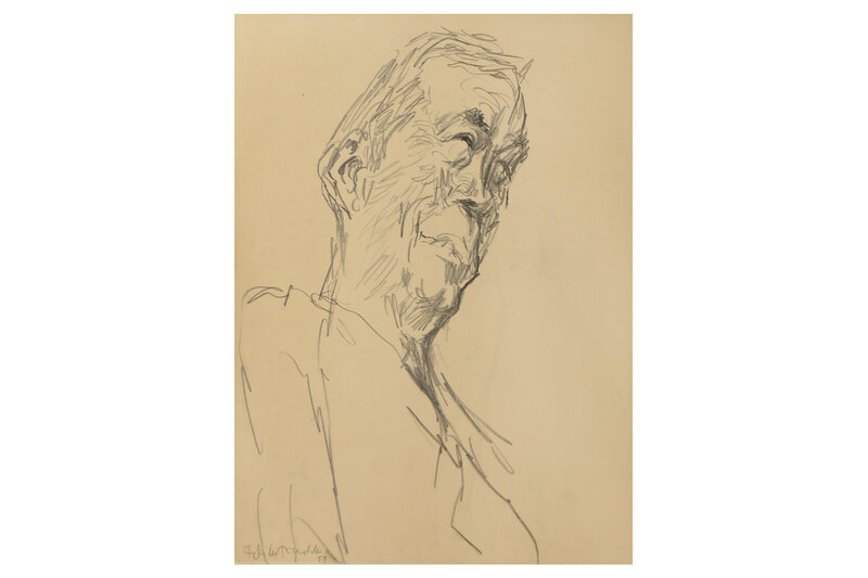 Feliks Topolski, ‘Portrait of John Houston’, Drawing, Collage or other Work on Paper, Charcoal, Chiswick Auctions