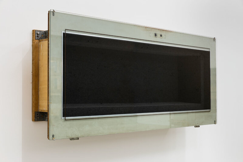 Reinhard Mucha, ‘Eslohe’, 1986, Sculpture, Metal shoulder clamps, float glass, alkyd enamel painted on teverse of glass, aluminum profile, door leaf with hinges synthetic resin paint, solid wood (worked found object), felt, blockboard, steel angle-connectors, corrugated cardboard, Lia Rumma
