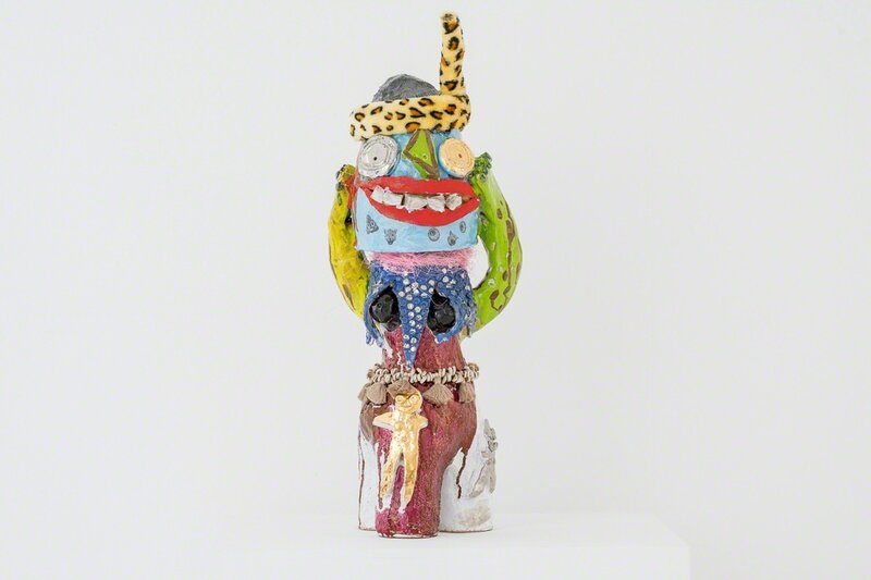 Ramesh Mario Nithiyendran, ‘Figure with Leopard Headband’, 2018, Sculpture, Earthenware, glaze, lustre, shells, thread, hemp and soft toy, Sullivan+Strumpf