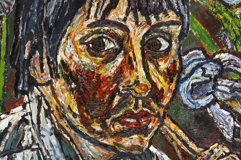 John Bratby, ‘Gloria with Irises’, Painting, Oil on canvas , Chiswick Auctions