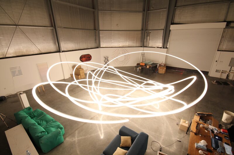 James Clar, ‘Turbulence’, 2011, Installation, Industrial fan, Lightbulb, Wire, Microcontroller, Galeria Senda