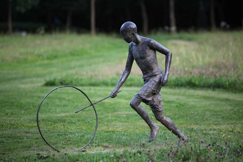 Marine De Soos, ‘Le Pousseur de Lune (Young boy rolling a hoop)’, 2010-2015, Sculpture, Bronze, Artistics