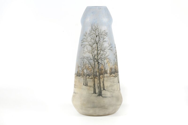 DAUM Nancy, ‘Windmill Landscape vase’, circa 1905, Design/Decorative Art, Acid-etched and enamelled glass, Chiswick Auctions