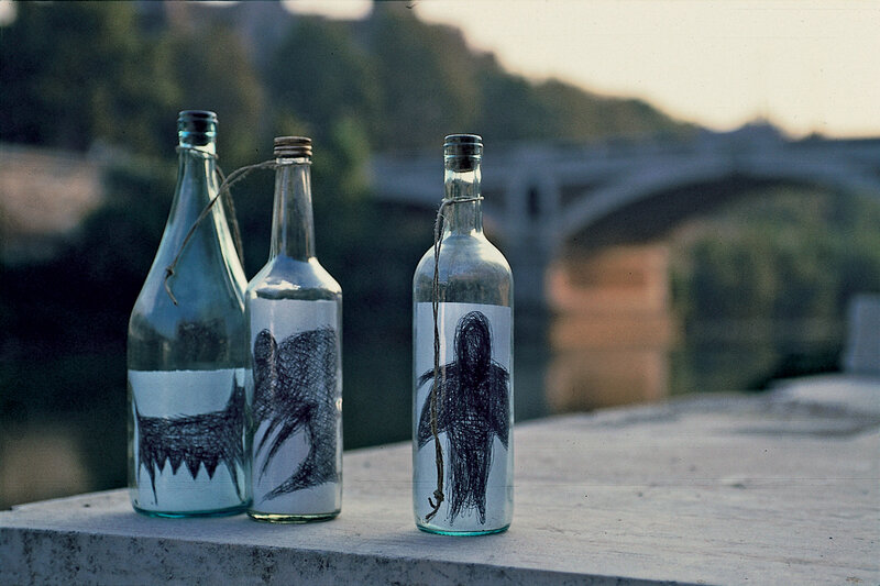 Paolo Canevari, ‘Ponte’, 1994, Drawing, Collage or other Work on Paper, Drawing, glass bottle, Galleria Michela Negrini