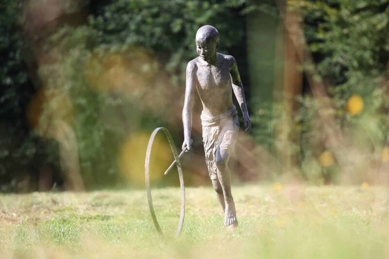 Marine De Soos, ‘Le Pousseur de Lune (Young boy rolling a hoop)’, 2010-2015, Sculpture, Bronze, Artistics