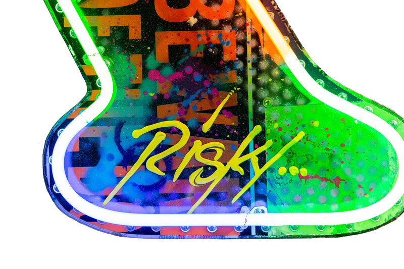 RISK, ‘ATX’, 2022, Sculpture, Acrylic, Aerosol, Kandy Car Paint, Crushed Abalone, Surfboard Resin on Metallic Tissue Panel - Recycled Spray Cans and License Plates, West Chelsea Contemporary