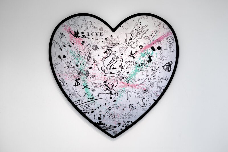 Joseph Klibansky, ‘My Heart Is Yours Silver/Black, Pink and Turquoise Splash’, 2020, Painting, Silkscreen and Acrylic on Canvas, Maddox Gallery