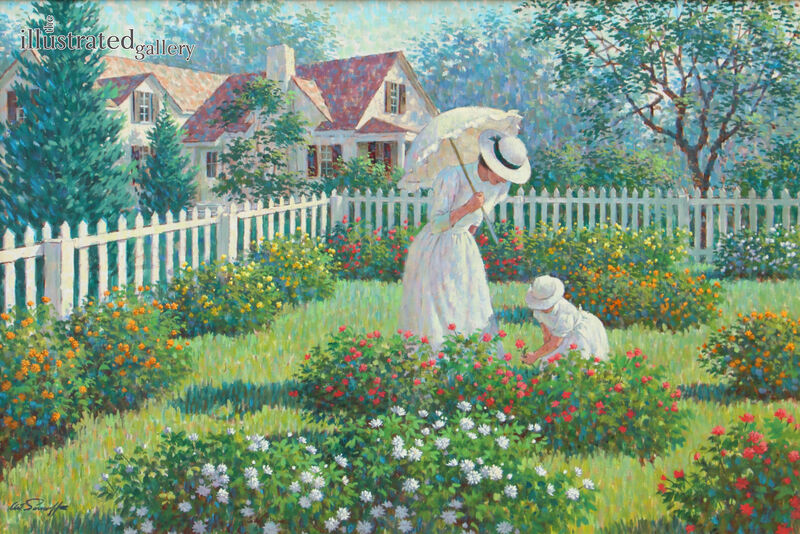Arthur Sarnoff, ‘Mother and Daughter in Garden’, 1960, Painting, Oil on Canvas, The Illustrated Gallery