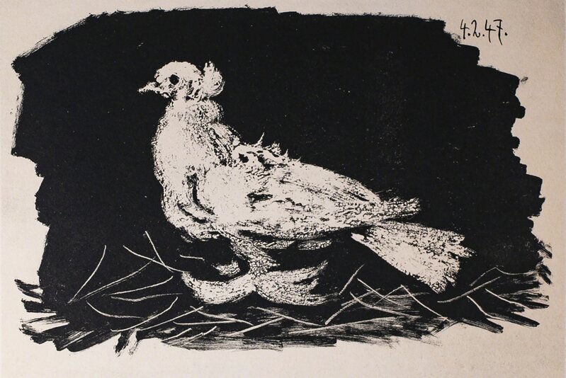 Pablo Picasso, ‘Pigeon Blanc Fond Noir (White Pigeon Black Background), 1949 Limited edition Lithograph by Pablo Picasso’, 1949, Reproduction, Lithograph, Globe Photos