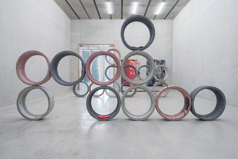 Nicolas Lobo, ‘Installation view: The Leisure Pit’, 2015, Installation, Concrete, rubber sandals, glass pool tiles, metal hardware. Dimensions, Pérez Art Museum Miami (PAMM)