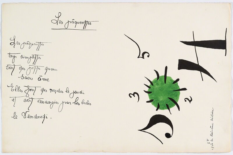 Joan Miró, ‘“Il était une petite pie” (There Was a Little Magpie) – Sheet V’, 1928, Drawing, Collage or other Work on Paper, Proof of the Pochoirs, Cerbera Gallery