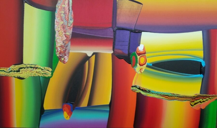 Stretched Bodies, Abstract, Colorful, Acrylic by Contemporary Indian Artist Bose Krishnamachari
