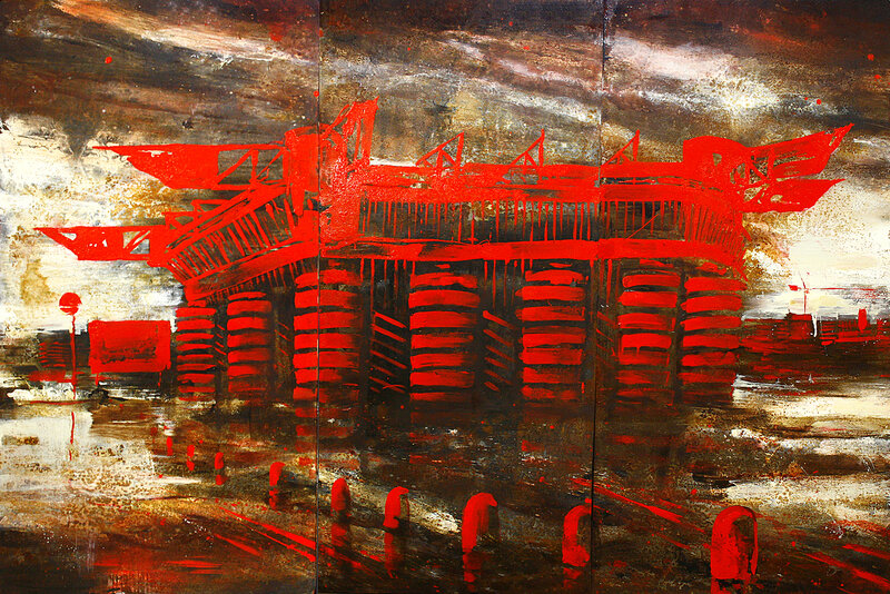 Alessandro Busci, ‘Milano San Siro Rosso’, 2019, Painting, Enamel on Iron, Barbara Paci Art Gallery
