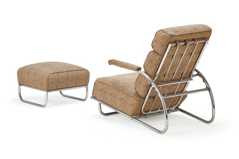 Gilbert Rohde, ‘Adjustable lounge chair and ottoman’, 1930s, Design/Decorative Art, Chromed steel, upholstery, USA, Rago/Wright/LAMA/Toomey & Co.