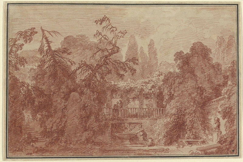 Jean-Honoré Fragonard, ‘Terrace and Garden of an Italian Villa’, 1762/1763, Drawing, Collage or other Work on Paper, Red chalk over traces of black chalk on laid paper, National Gallery of Art, Washington, D.C.