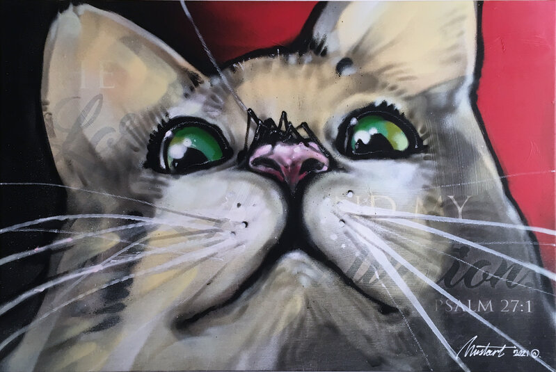 Mustart, ‘Spider Cat’, 2021, Painting, Spray, oil stick, and acrylic on found canvas, Deep Space Gallery