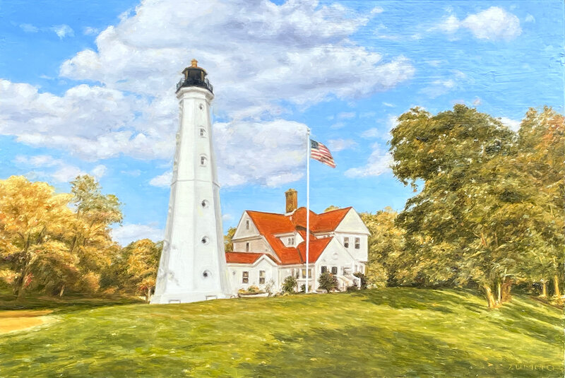 Lori Zummo, ‘North Point Lighthouse’, 2021, Painting, Oil on panel, Lily Pad Galleries