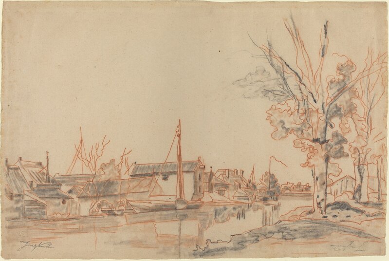 Johan Barthold Jongkind, ‘Bords de Canal’, Drawing, Collage or other Work on Paper, Red chalk and graphite on laid paper, National Gallery of Art, Washington, D.C.