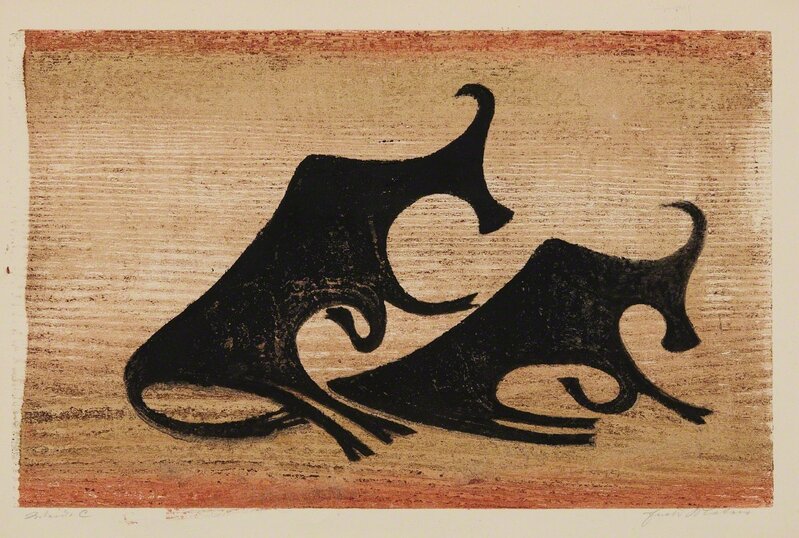 Ewald Mataré, ‘Kühe im Nebel (Cows in the Mist)’, 1952, Print, Woodcut over monotype in colors, on wove paper, with full margins, Phillips
