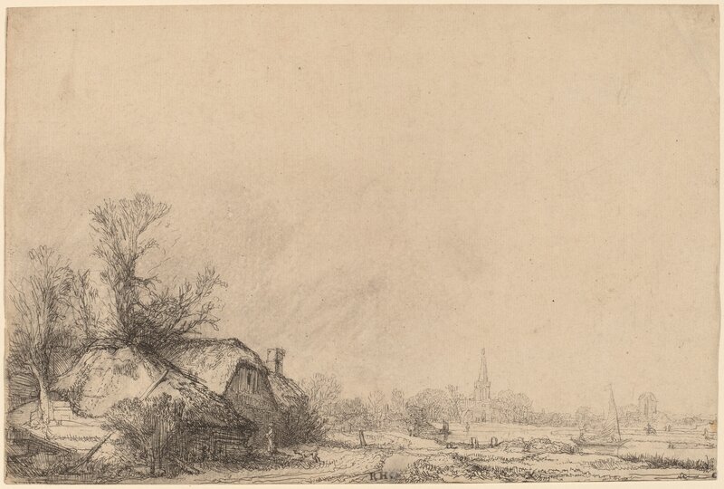 Rembrandt van Rijn, ‘Cottage beside a Canal’, ca. 1645, Print, Etching, National Gallery of Art, Washington, D.C.
