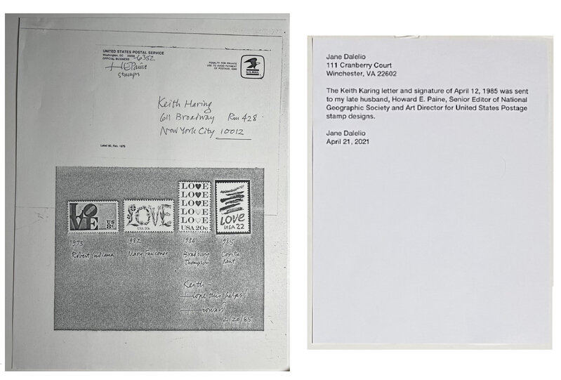 Keith Haring, ‘“Keith’s Original Design Letter/Envelope for the LOVE Stamp”, SIGNED, For the United States Postal Service’, 1985, Ephemera or Merchandise, Ink on paper, VINCE fine arts/ephemera
