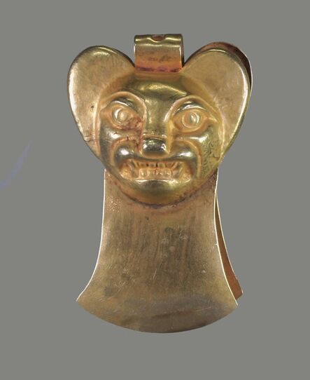 Peru, North Coast, Moche, Moche style, ‘Moche Gold Pincer With Embossed Large Eared Bat Face’, Peru, Moche, North Coast, c. AD 200 , 700