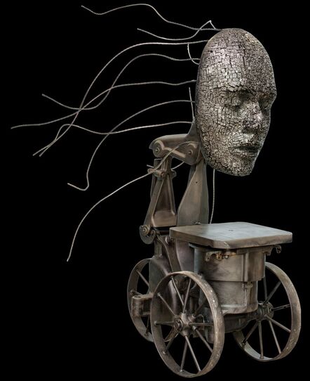 Dale Dunning, ‘Press - tall, steam-punk inspired, human face, lead, aluminum and iron sculpture’, 2017