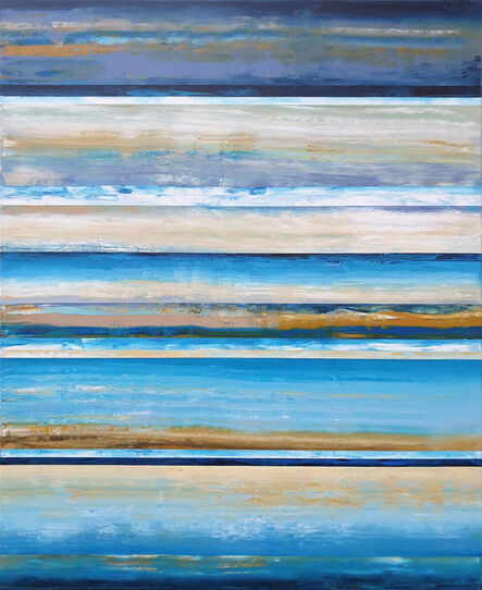 Leon Grossmann, ‘Blue Beige Abstract Painting, Day of the Beach, Sea Abstract Painting, Blue, Beige, Brown, Yellow, Grey, White, Holiday, Stripes, Lines, Beach, Ocean, Sea, Coastal, Minimalism, vibrant, Summer, Marine, Beach Painting, Sandy, Extra Large Painting, Abstract Painting ’, 2023