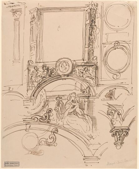 Moritz von Schwind, ‘Architectural Details for a Wall Decoration with Empress Maria Theresia Embracing the Young Wolfgang Amadeus Mozart’, ca. 1864