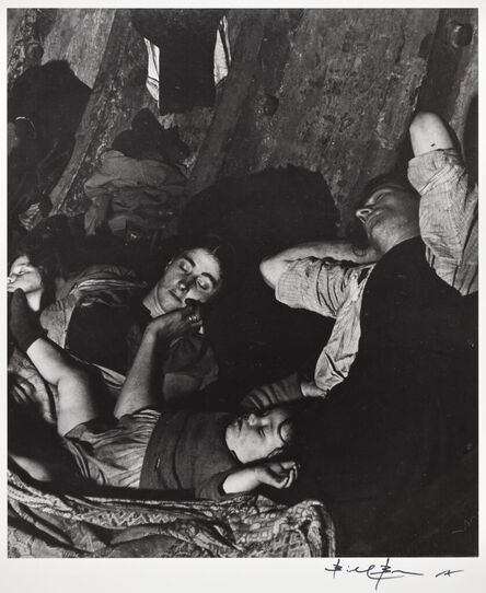 Bill Brandt, ‘Crowded, Improvised Air-Raid Shelter in a Liverpool Street Tube Tunnel, (close up)’, 1940-printed in the 1970's