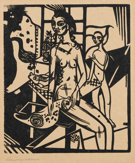 Heinrich Campendonk, ‘Interieur mit zwei Akten, plate 1, from Die Schaffenden, vol. I, no. 2 (Interior with Two Nudes, from The Creatives)’, 1918