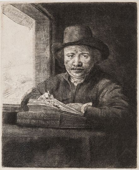 Rembrandt van Rijn, ‘Self-Portrait etching at a Window’