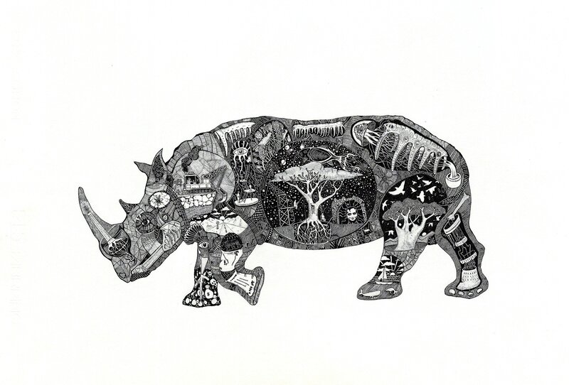 Christo Du Toit, ‘Rhino’, Drawing, Collage or other Work on Paper, Ink On Paper, ARTsouthAFRICA