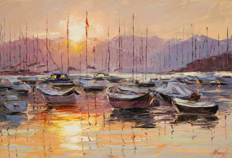 Elena Bond, ‘Sundown on Resting Boats’, 2016, Painting, Original acrylic on canvas, Baterbys