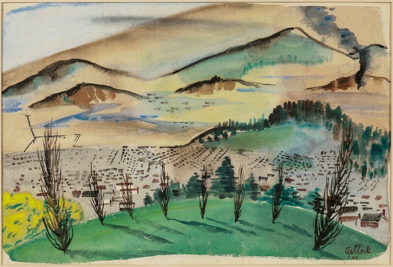 Rex Ashlock, ‘Summer Landscape, California’, Drawing, Collage or other Work on Paper, Watercolor on paper, framed., Skinner