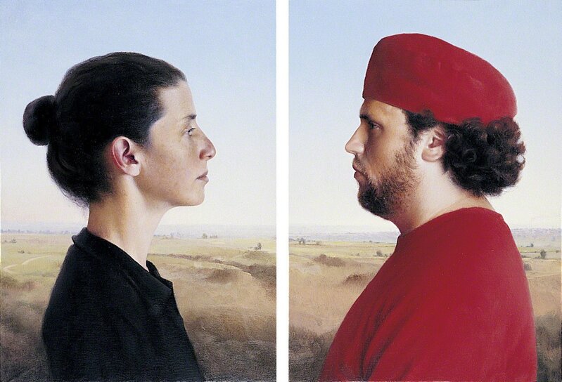 David Nipo, ‘Double Portrait of Anat & Shay after Pierro de la Francesca’, 2007, Painting, Oil on canvas mounted on wood, Contemporary by Golconda