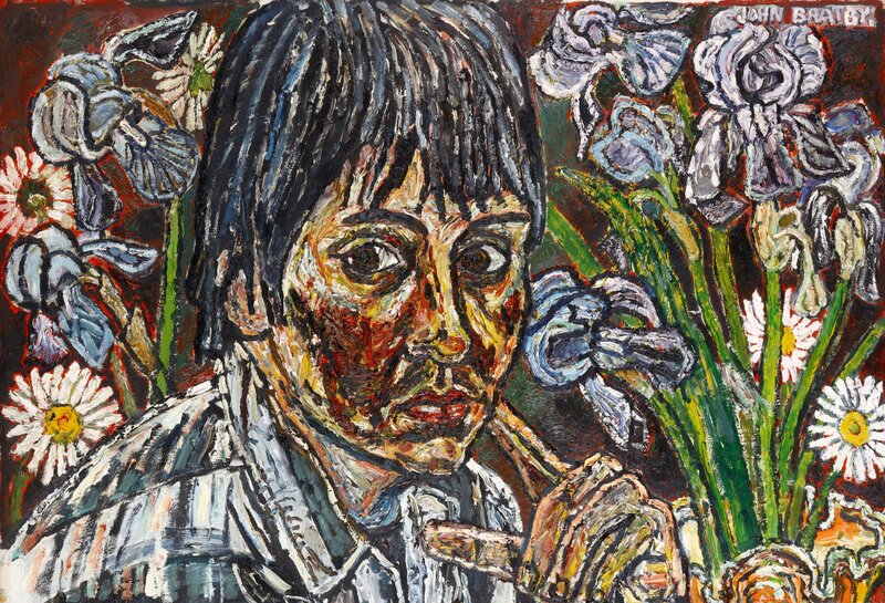 John Bratby, ‘Gloria with Irises’, Painting, Oil on canvas , Chiswick Auctions