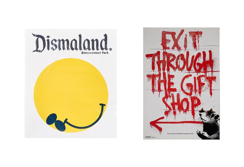 Banksy, ‘Dismaland Bemusement Park program, 2015 and Exit Through the Gift Shop poster, 2010’, 2015/2010, Other, Program and offset lithograph in colors, Rago/Wright/LAMA