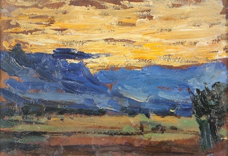Arturo Tosi, ‘Paesaggio con cielo giallo’, early twentieth century, Painting, Oil on board, Aste Boetto