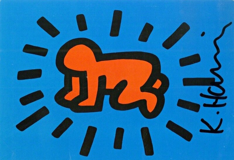 Keith Haring, ‘Hand Signed Radiant Baby Card (from the Estate of UACC President Cordelia Platt)’, 1987, Ephemera or Merchandise, Hand signed radiant baby card from the estate of cordelia platt, former uacc president, Alpha 137 Gallery Gallery Auction