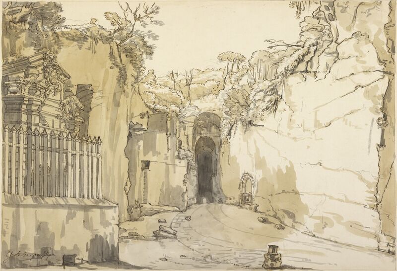 Claude-Joseph Vernet, ‘The Entrance to the Grotto at Posilipo’, 1750, Pen and brown ink, with brown and gray wash, over black chalk, J. Paul Getty Museum