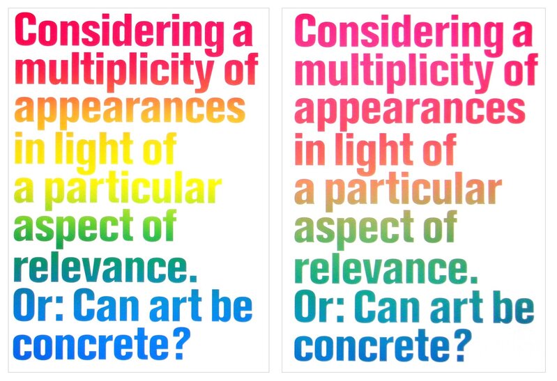 Olaf Nicolai, ‘Considering a Multiplicity of Appearances in Light of a Particular Aspect of Relevance. Or: Can Art be Concrete?’, 2008, Print, Set of 2 unique offset prints, Carolina Nitsch Contemporary Art