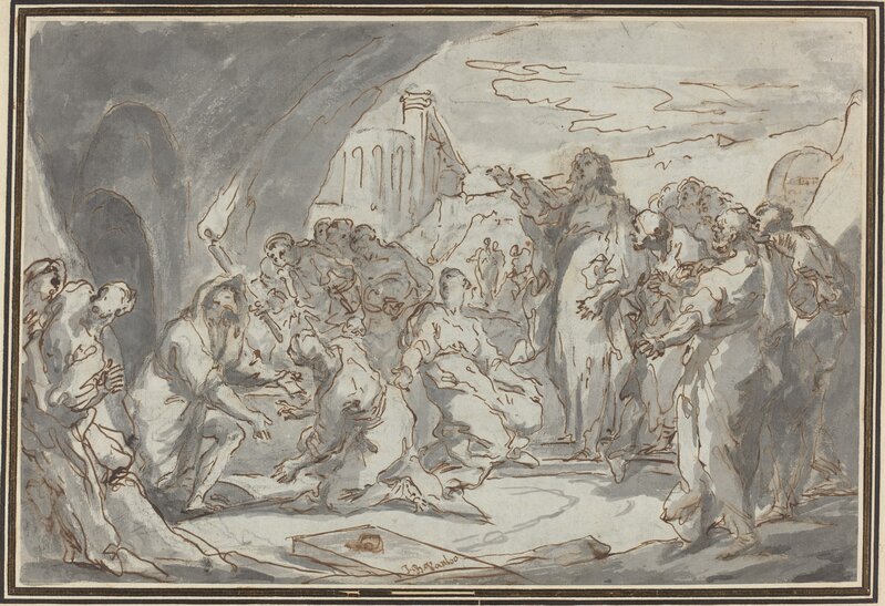 Jean-Baptiste Van Loo, ‘The Raising of Lazarus’, Drawing, Collage or other Work on Paper, Pen and brown ink with gray wash over black chalk on laid paper, National Gallery of Art, Washington, D.C.