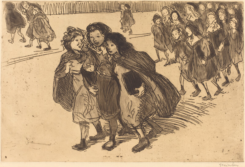 Théophile Alexandre Steinlen, ‘Girls Coming from School (Gamines sortant de l'ecole)’, 1911, Print, Etching (copper), National Gallery of Art, Washington, D.C.