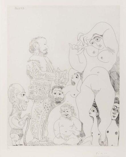 Pablo Picasso, ‘Autoportrait a la canne, avec comedien, amour replet et femmes (pl. 8 from 347 Series)’, 1968