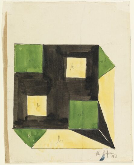 Vlastislav Hofman, ‘Design for a Box with Green and Yellow Squares on Black Ground’, 1911