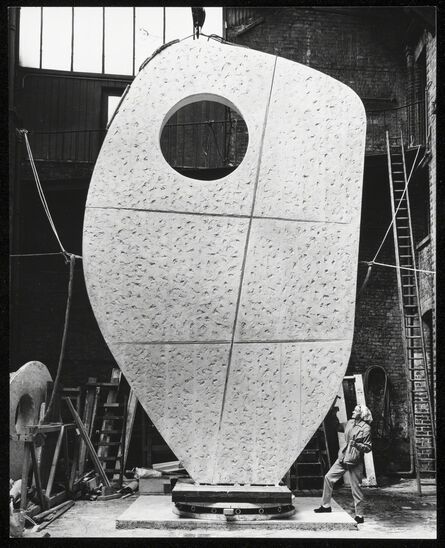 Barbara Hepworth, ‘Barbara Hepworth with the plaster of Single Form 1961-4 at the Morris Singer foundry, London, May’, 1963 
