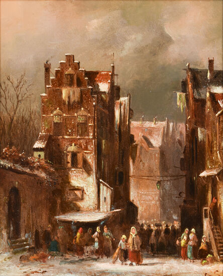 Charles Henri Joseph Leickert, ‘Winter Street scene’, 1880-1890