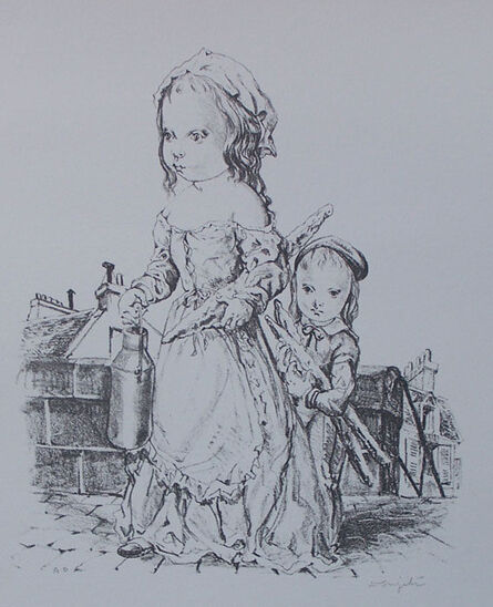 Léonard Tsugouharu Foujita 藤田 嗣治, ‘Young Girl and Child with Baguette and a Jar of Milk / Jeune fille et enfant a la baguette et au pot de lait’, ca. 1954